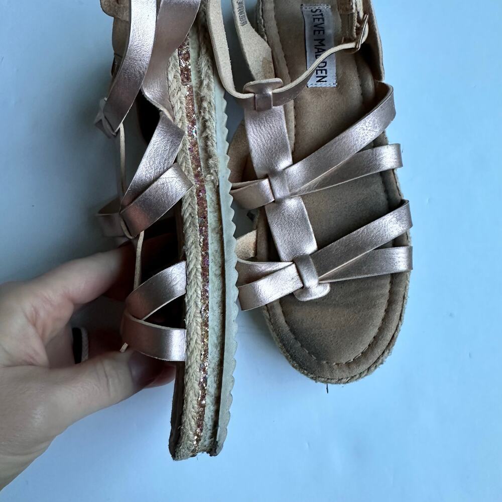 Steve Madden Jemelli Rose Gold Espadrille Gladiator Sandals - Picture 7 of 7